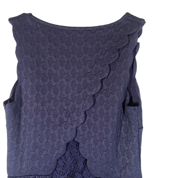 Maeve Anthro Navy Blue Textured Knit Scalloped Caye Shift Dress Women Sz XS - Picture 7 of 9